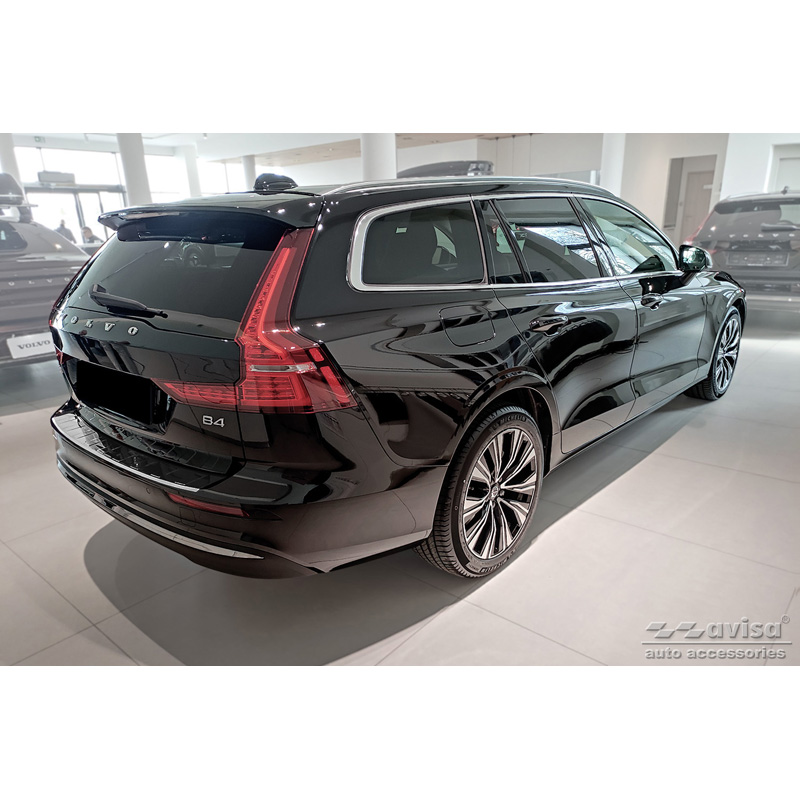 Black-Chrome Stainless Steel Rear bumper protector  Volvo V60 II / V60 II Cross Country 2018- & V60 II Plug- In Hybrid / R-Design 2019- 'Ribs'