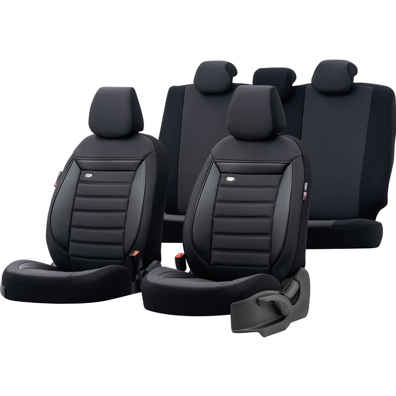 Universal Fabric Seat cover set 'Prestige' Black/Charcoal - 11-pieces -  Side-Airbags