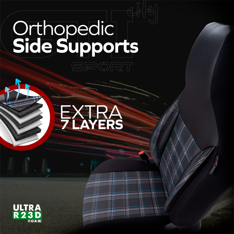 Universal Fabric 'CityBug' Seat cover set 'Sports' Black/Grey/Blue - 9-pieces -  Side-Airbags
