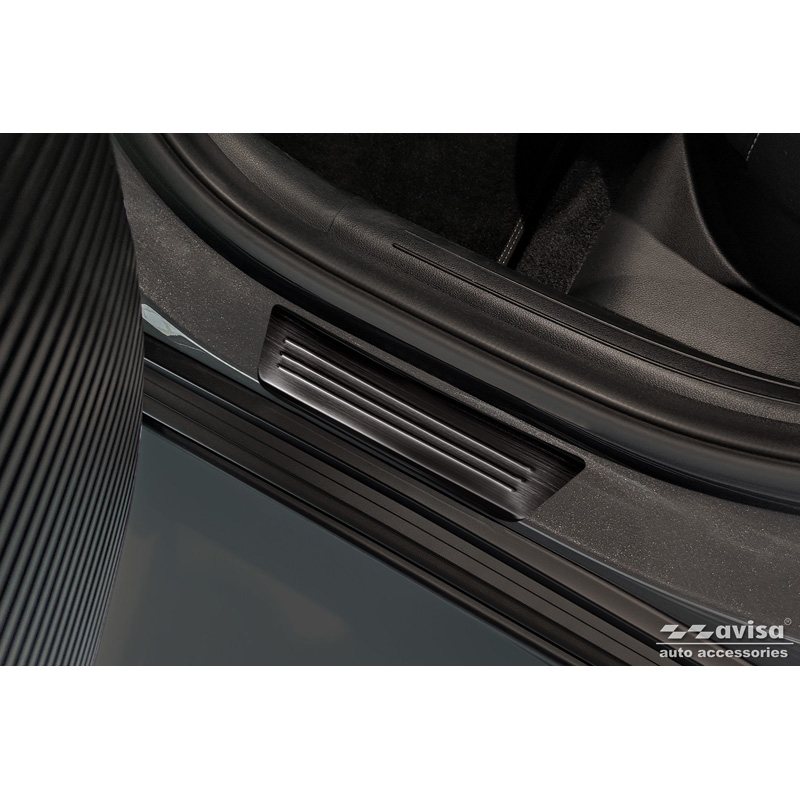 Black Inox door sill protectors  Hyundai Kona II 2023- / MG ZS II 2024- & MG 3 III 2024- - 'Lines' - 4-pieces