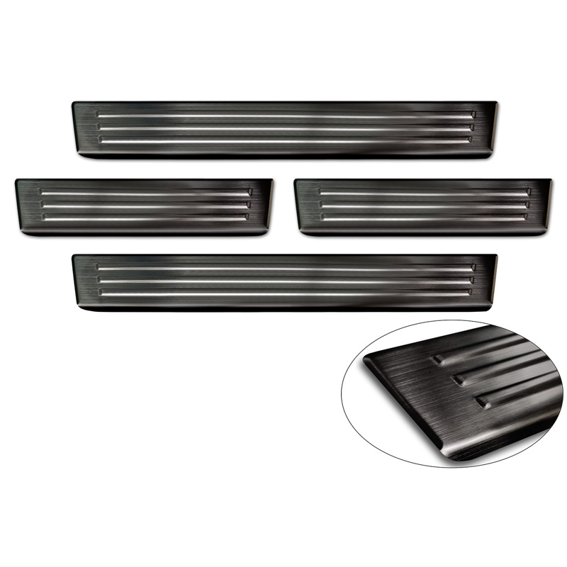Black Inox door sill protectors  Ford Ranger VI 2022- 'Lines' - 4-pieces