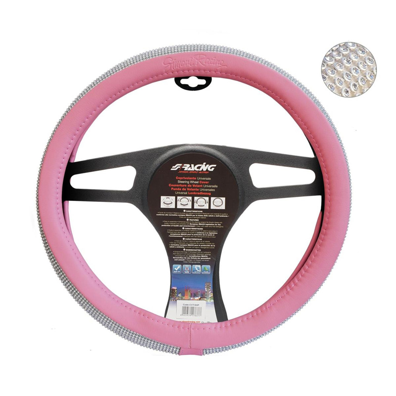 Simoni Racing Steering Wheel Cover Pink & Diamonds - Pink Ecoleather - 37-39cm
