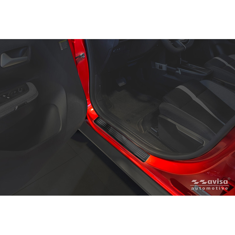 Avisa Black Stainless Steel door sill protectors  Opel Frontera (EV) 2024- - 'Lines' - 4-pieces