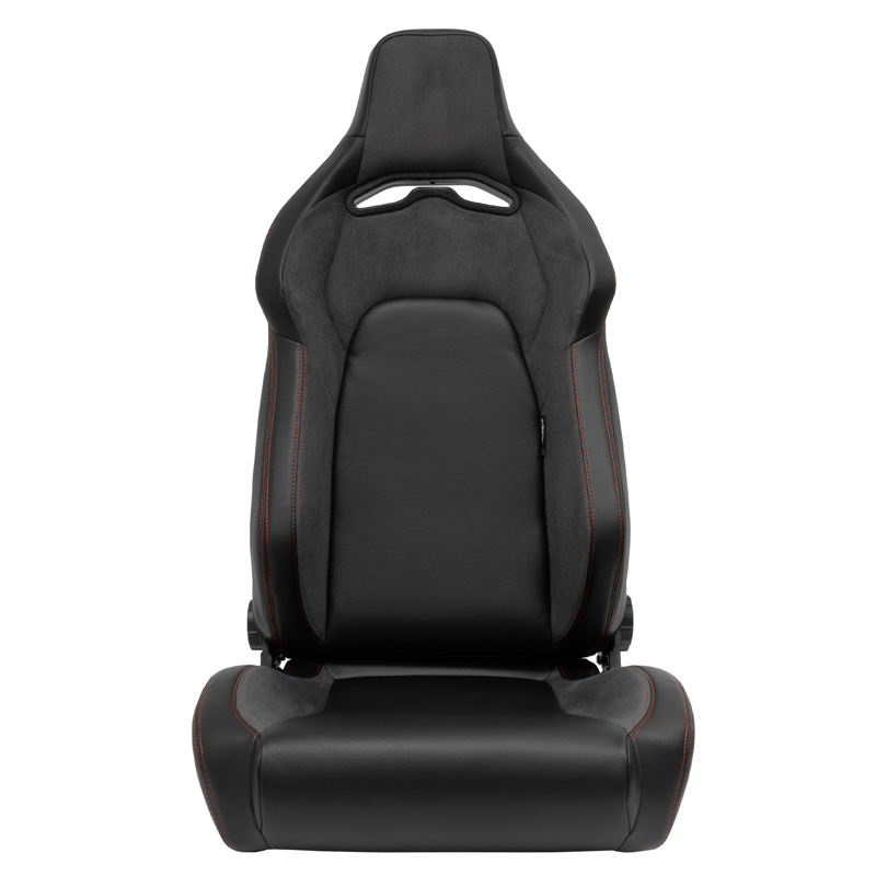Sport seat 'VGR' - Black Synthetic leather + Dark Grey Fabric/Suede + Red stitching - Dual-side reclinable back-rest - incl. slides