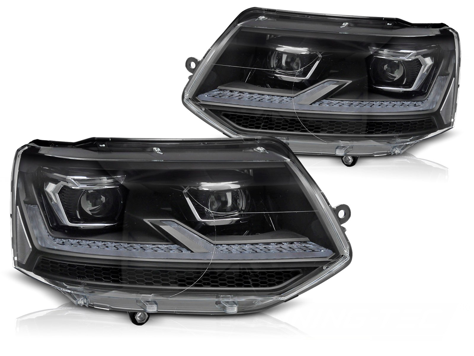 Headlights VW T5 09-.. Devil Eyes Dlite LED Piano-black