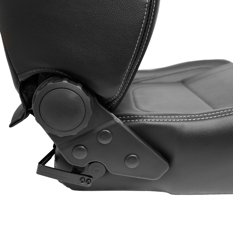 Sport seat 'Retro II' - Black Synthetic leather + Silver stitching - Dual-side reclinable back-rest - incl. slides