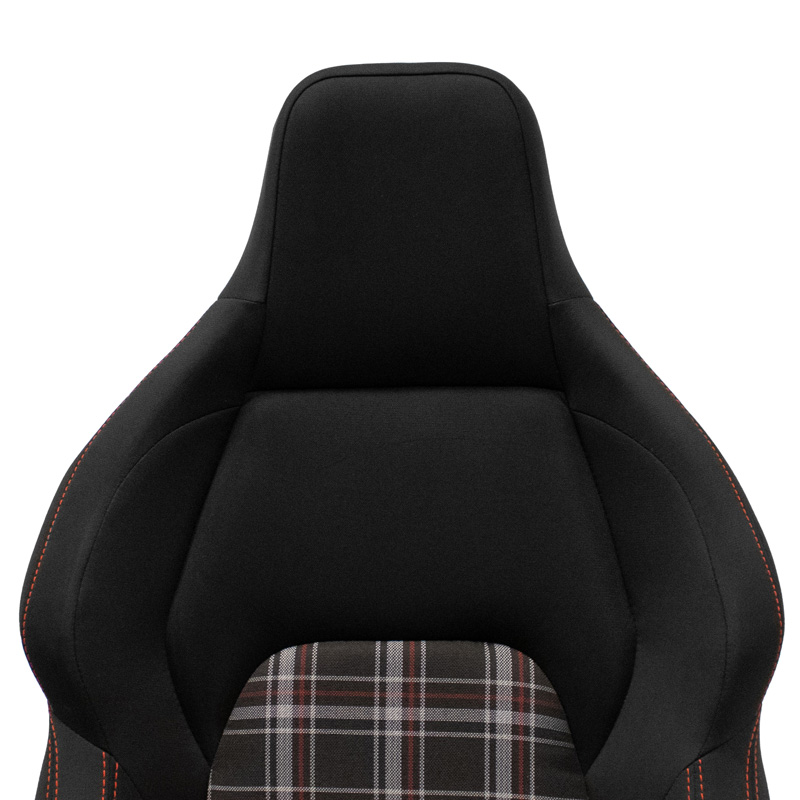 Sport seat 'VGR' - Black Fabric + Fabric in Red checkered pattern + Red stitching - Dual-side reclinable back-rest - incl. slides