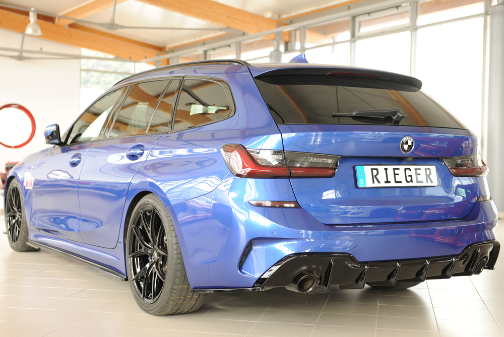 Diffuser passend voor BMW 3 Serie G20 Rieger Glans Zwart met Trekhaak