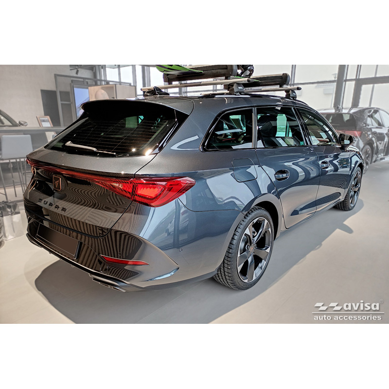 Matt Black Stainless Steel Rear bumper protector  Seat Leon Sportstourer incl. FR / Cupra Leon Sportstourer 2020-2024 & Facelift 2024- 'Ribs'