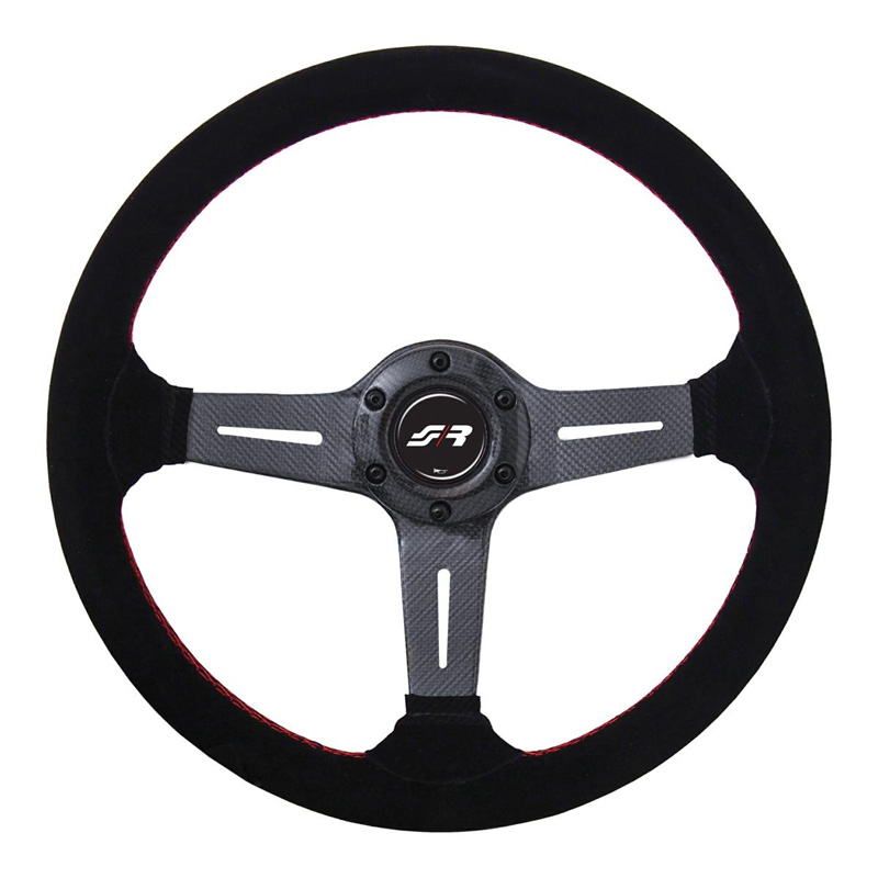 Simoni Racing Universal Steering Wheel Carlos - Carbon - Black Suede + Red Stitching - Diameter 350mm
