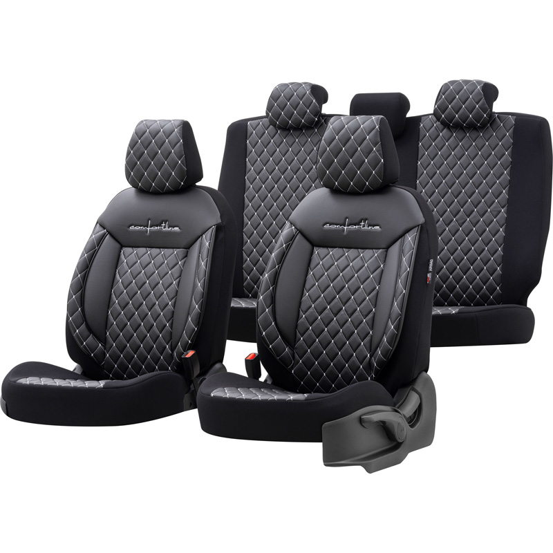 Universal Leather/Fabric Seat cover set 'Comfortline VIP' Black/Grey - 11-pieces -  Side-Airbags
