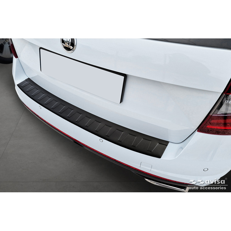 Matt Black Stainless Steel Rear bumper protector  Skoda Octavia Combi RS (5E5) 2013-2017 & FL 2017-2020 'Ribs'