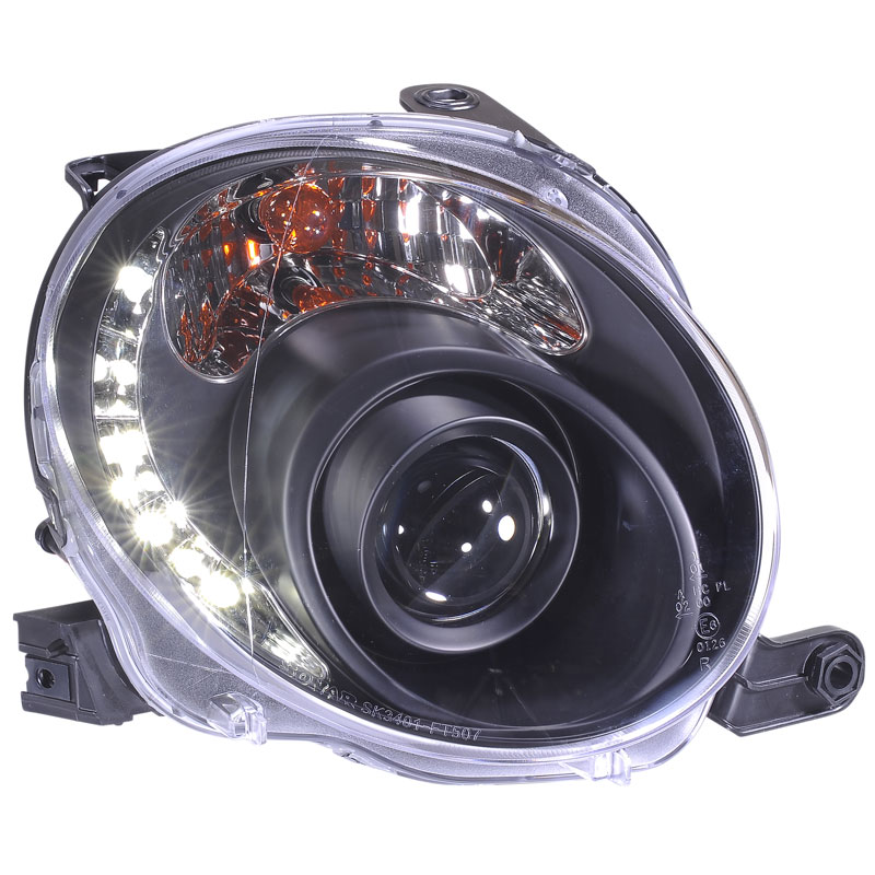 Set Headlights in DRL-Look  Fiat 500 2007- - Black