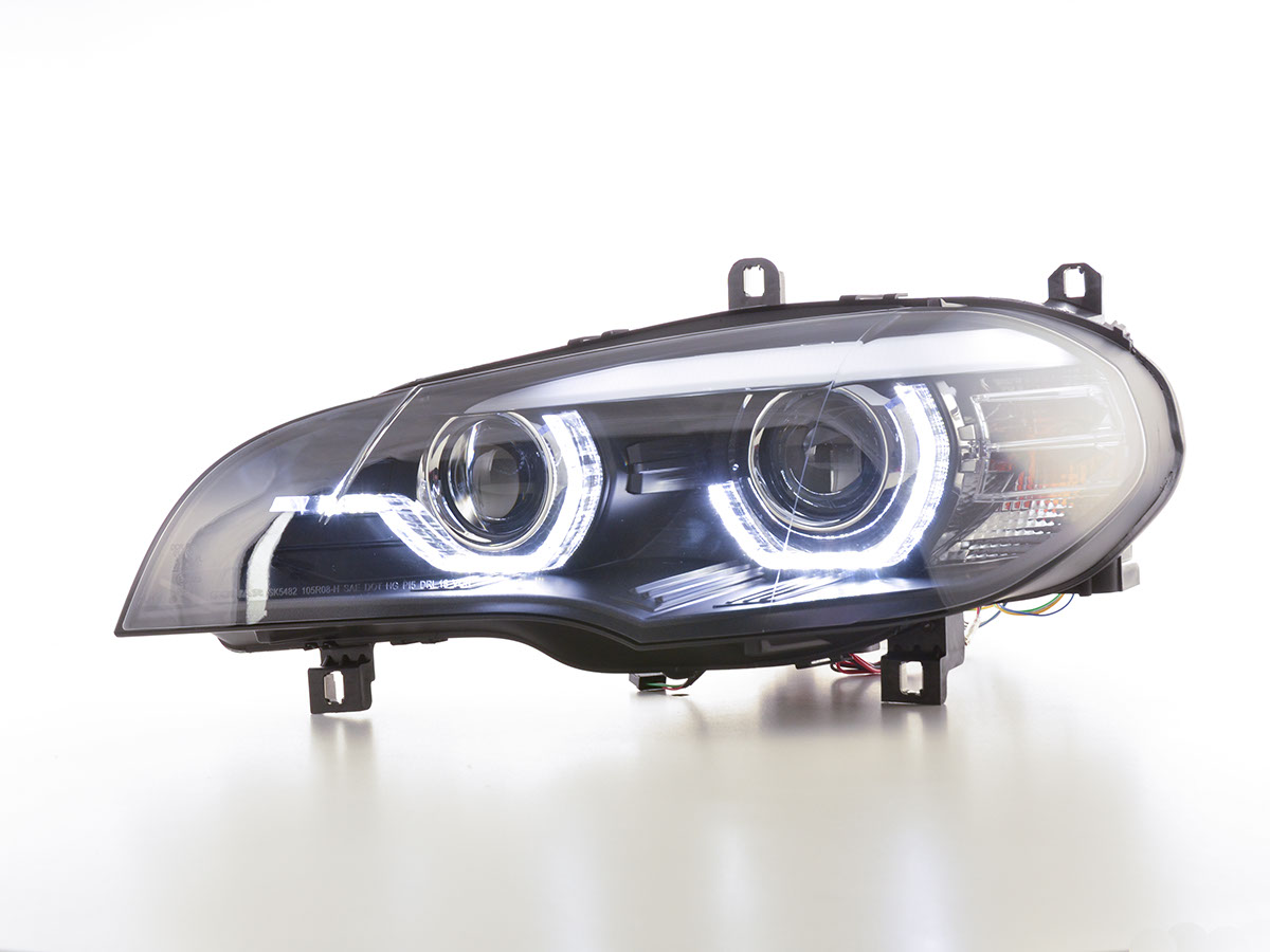 Headlights BMW X5 E70 08-10 Angel Eyes 3D black