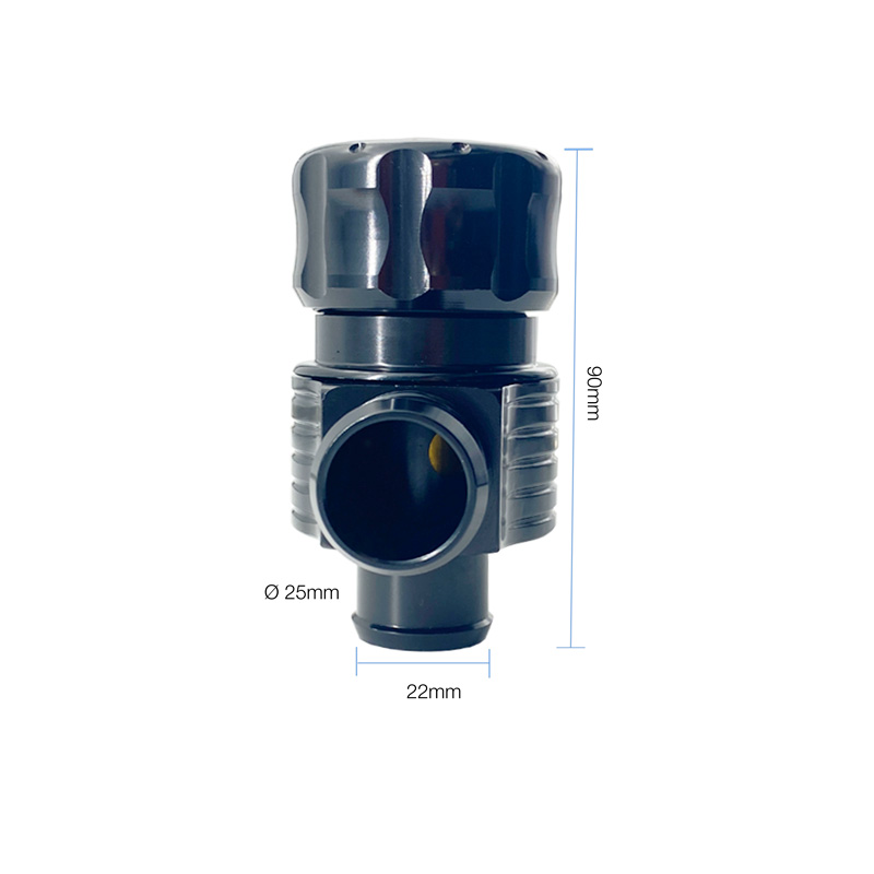 Simoni Racing Universal Blow-Off Valve Type 13 - for gasoline turbo engines, with adjustable vent pressure - Connection 22mm, Length 90mm, Diameter 48mm - Black