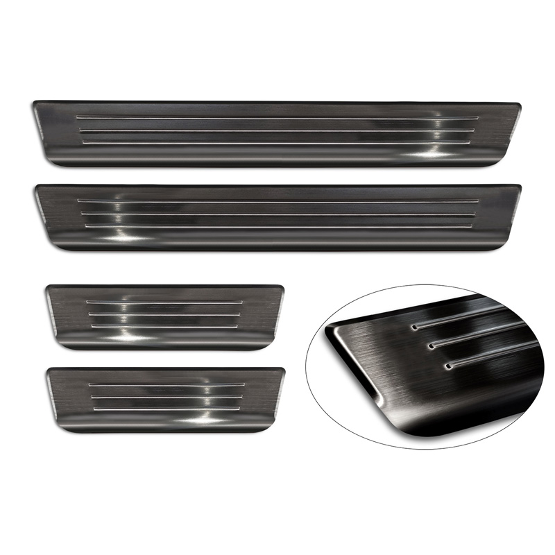 Black Inox door sill protectors  Volvo S60 III & V60 II 2018- - 'Lines' - 4-pieces