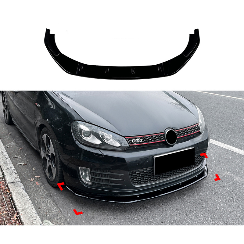 Front spoiler lip  Volkswagen Golf VI GTi 2008-2012 (Glossy Black ABS)