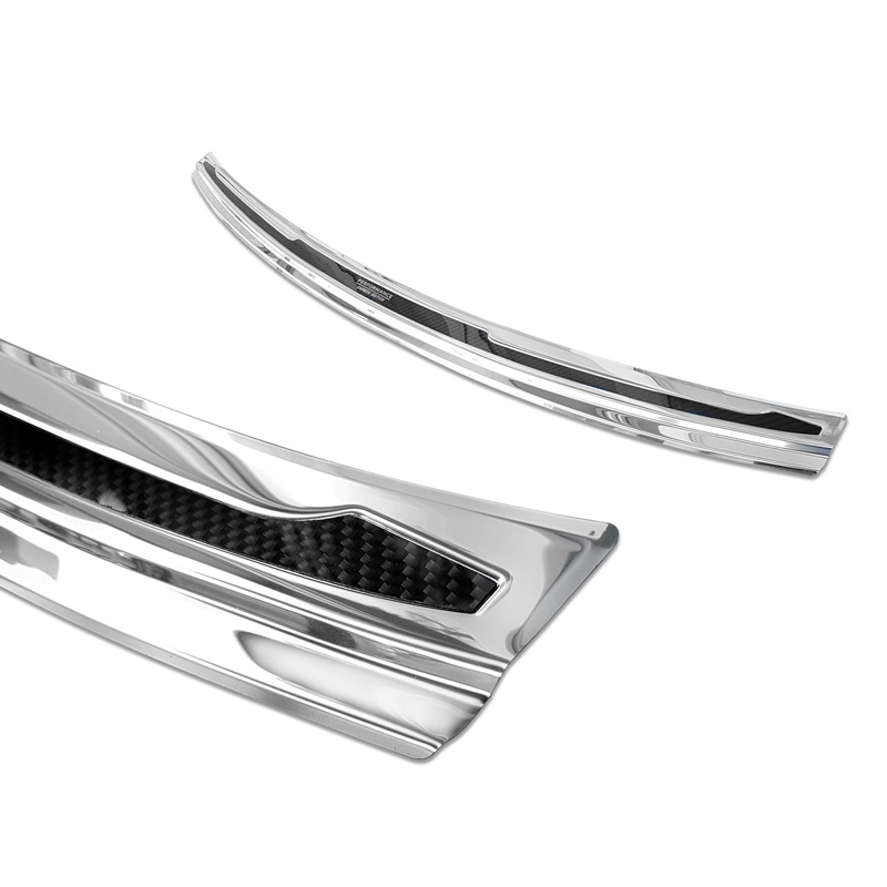 Stainless Steel Rear bumper protector 'Deluxe'  Porsche Cayenne III 2017- 'Performance' Silver Mirror/Black Carbon