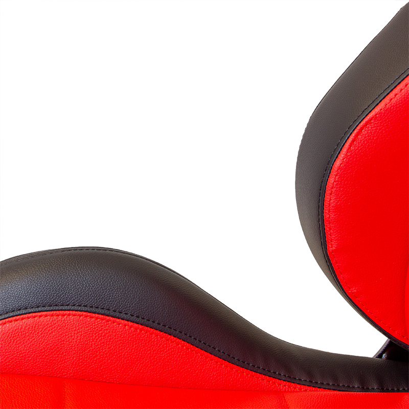 Sport seat 'Eco' - Black/Red Synthetic leather - Left-side reclinable back-rest - incl. slides