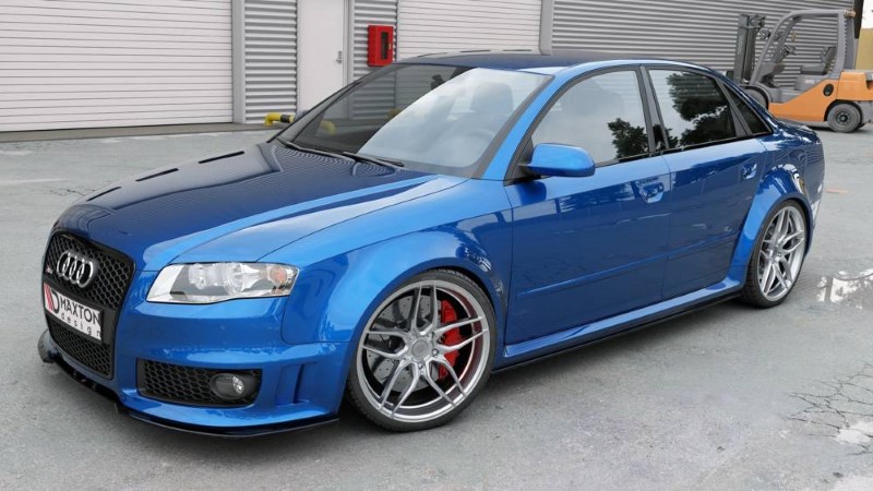 Voorspoiler passend voor Audi RS4 B7 V.2 Glanzend Zwart