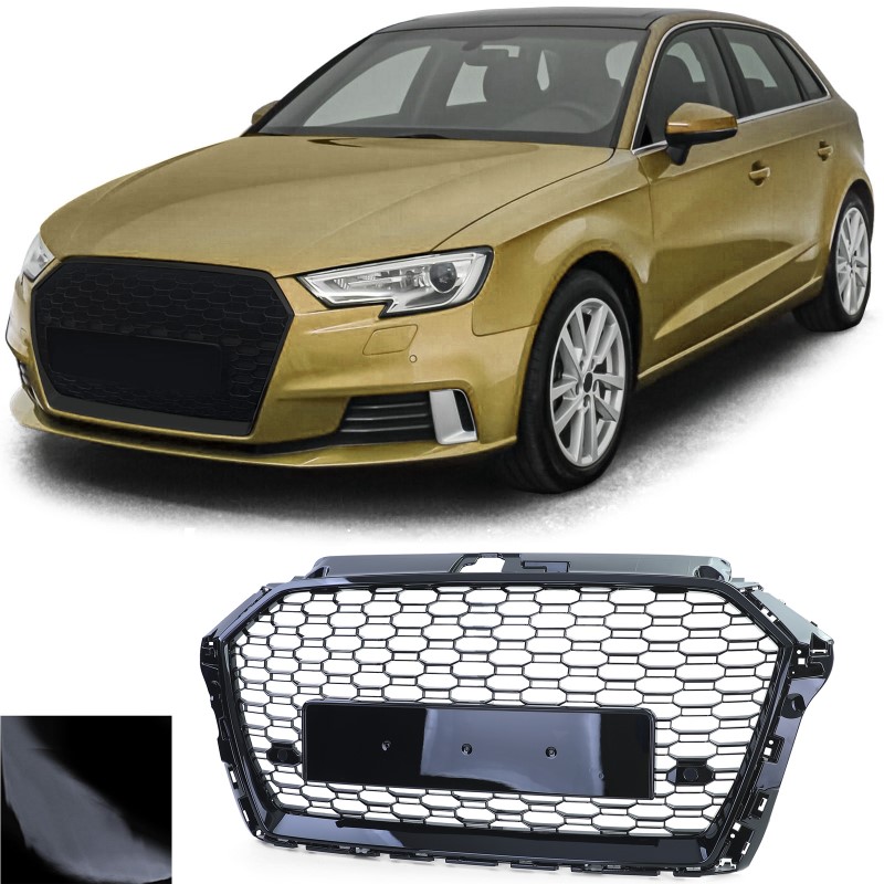 Grill passend voor Audi A3 8V RS3 look 17-20 Glans Zwart