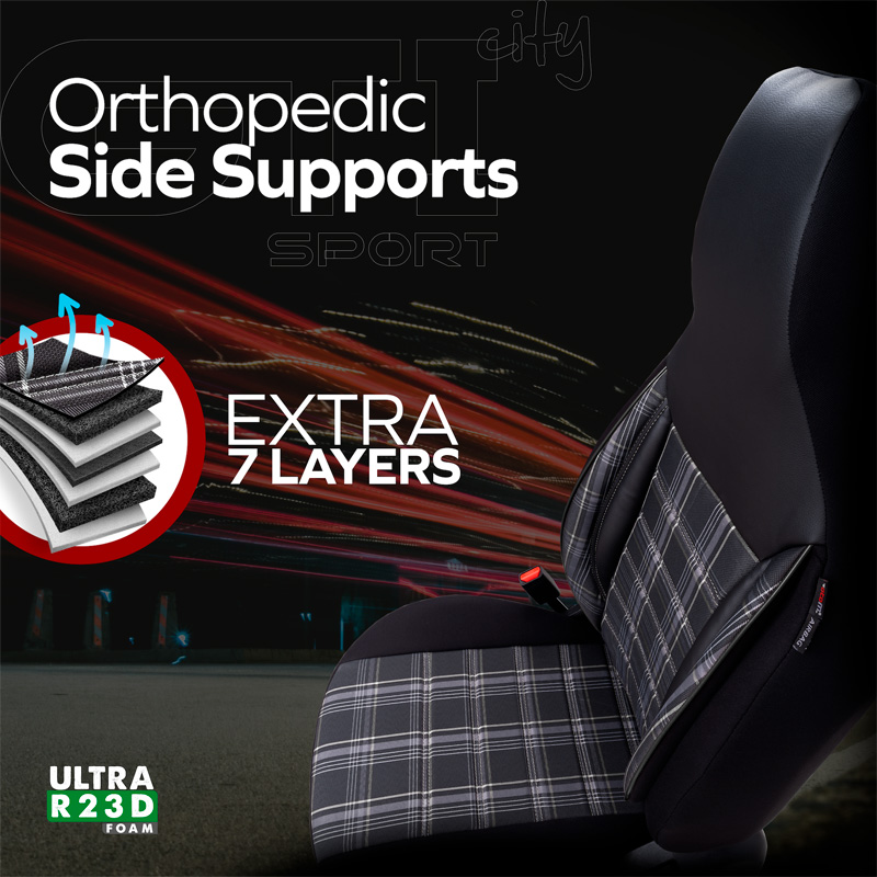 Universal Fabric 'CityBug' Seat cover set 'Sports' Black/Grey/White - 9-pieces -  Side-Airbags