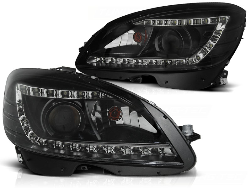 Headlights Mercedes C-Class W204 07-11 Clear Black DRL Look