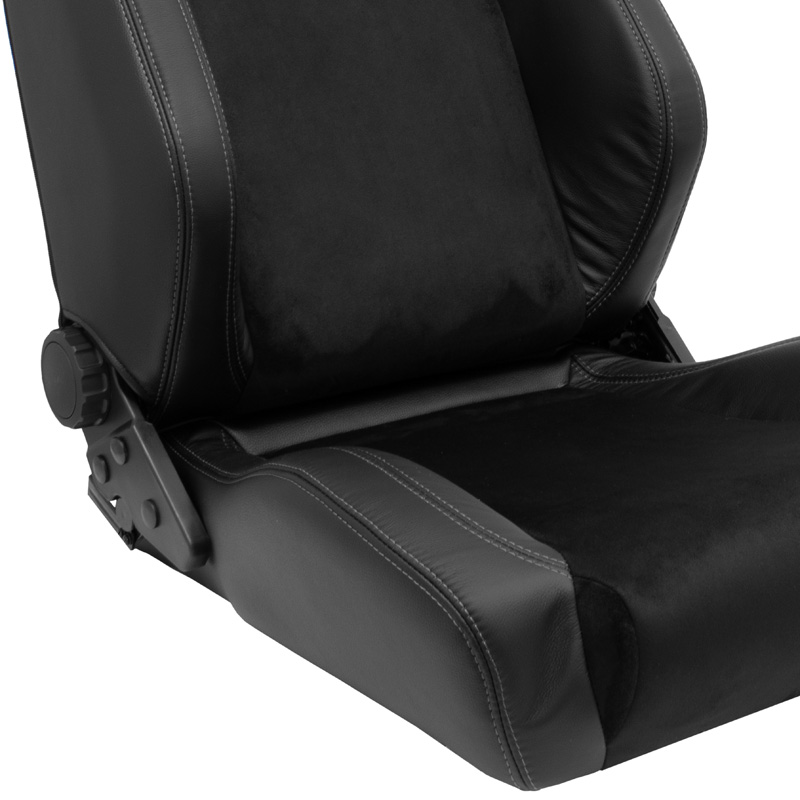 Sport seat 'VGR Premium' - Black leather & alcantara + Silver stitching - Dual-side reclinable back-rest - incl. slides