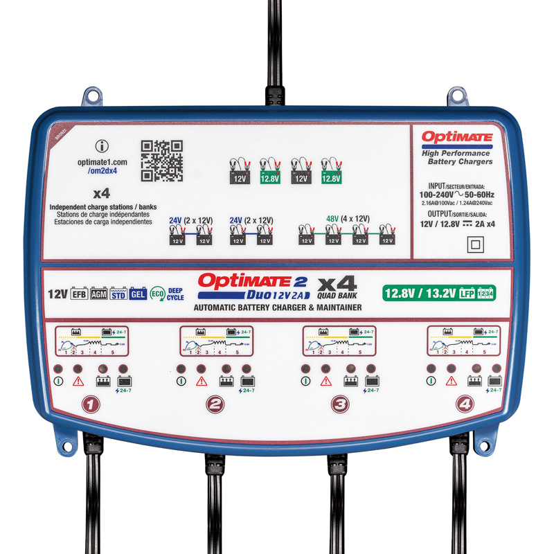 OptiMate 2 DUO x 4 BANK - 12V / 12,8V 2-Amp Battery Saving charger-tester-maintainer