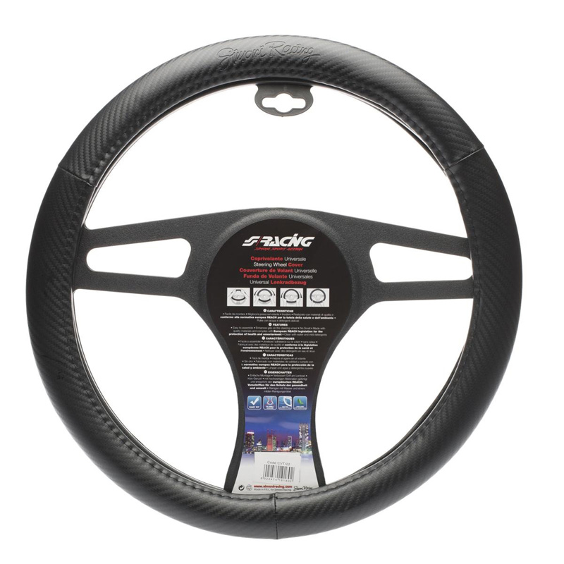 Simoni Racing Steering Wheel Cover Inox - Black Ecoleather/Carbon-look - 37-39cm