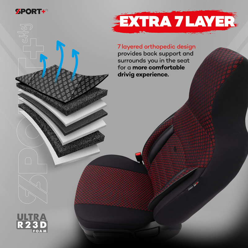 Universal Fabric 'CityBug' Seat cover set 'Sport Plus' Black/Red - 9-pieces -  Side-Airbags