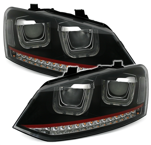 Headlights VW Polo 6R 09- DRL Black/Red Facelift look