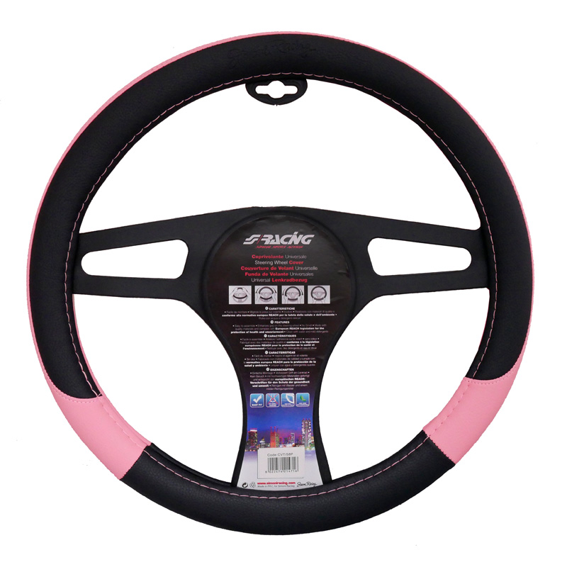 Simoni Racing Steering Wheel Cover Pink Lady - Black/Pink Ecoleather - 37-39cm