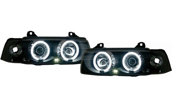 Headlights BMW E36 4drs Angel Eyes Ice black CCFL