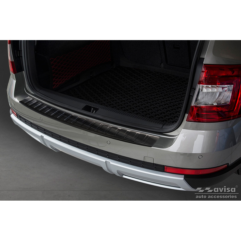 Black Stainless Steel Rear bumper protector  Skoda Octavia III Scout 2014-2020 'Ribs'