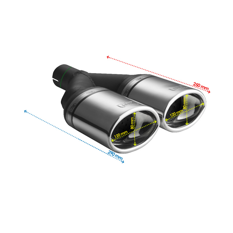 Ulter Sport Exhaust finisher - Double Oval 120x80mm - Length 250mm - Installation ->50mm - Inox