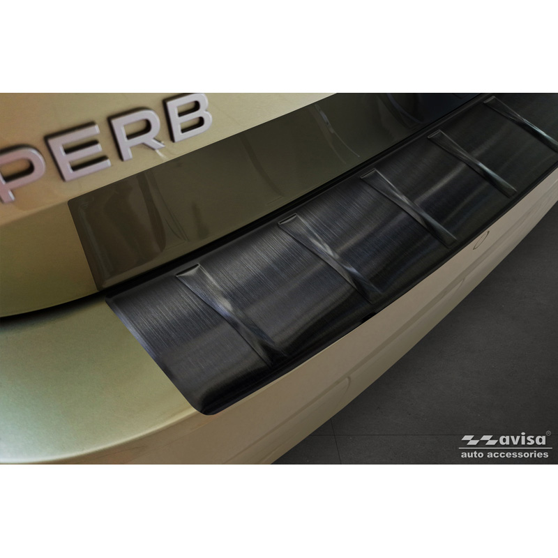 Black Stainless Steel Rear bumper protector  Skoda Superb IV Combi 2023- 'Ribs'