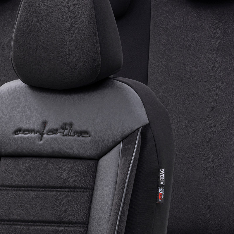Universal Velours/Fabric Seat cover set 'Comfortline' Black - 11-pieces -  Side-Airbags
