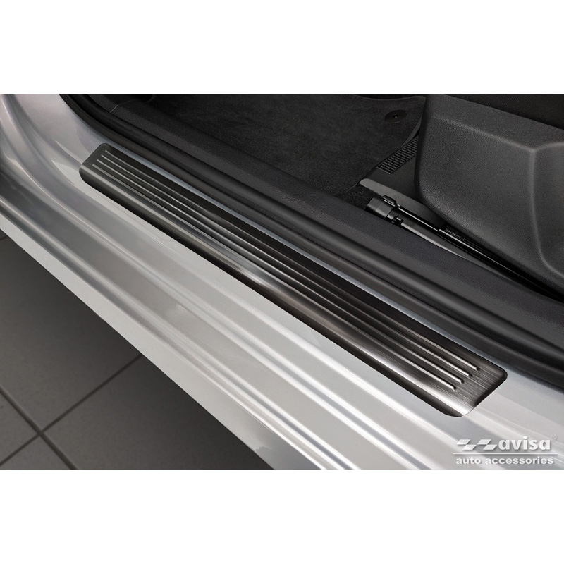 Black Inox door sill protectors  Skoda Octavia IV Sedan/Kombi 2020-2024 & FL 2024- 'Lines' - 4-pieces