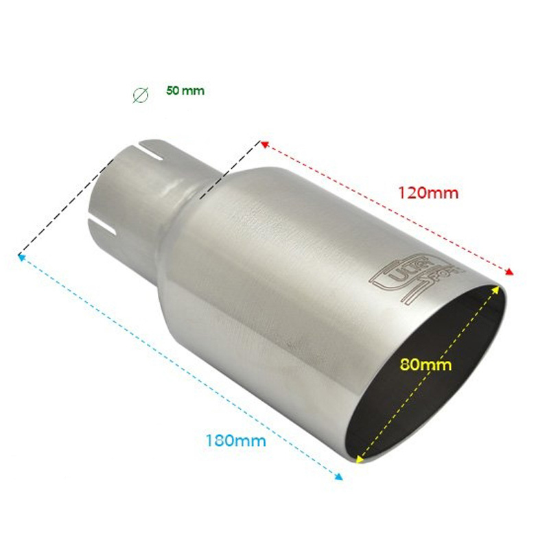Ulter Sport Exhaust finisher - Round Ø80mm Slanted - Length 180mm - Installation ->50mm - Brushed Satin Inox