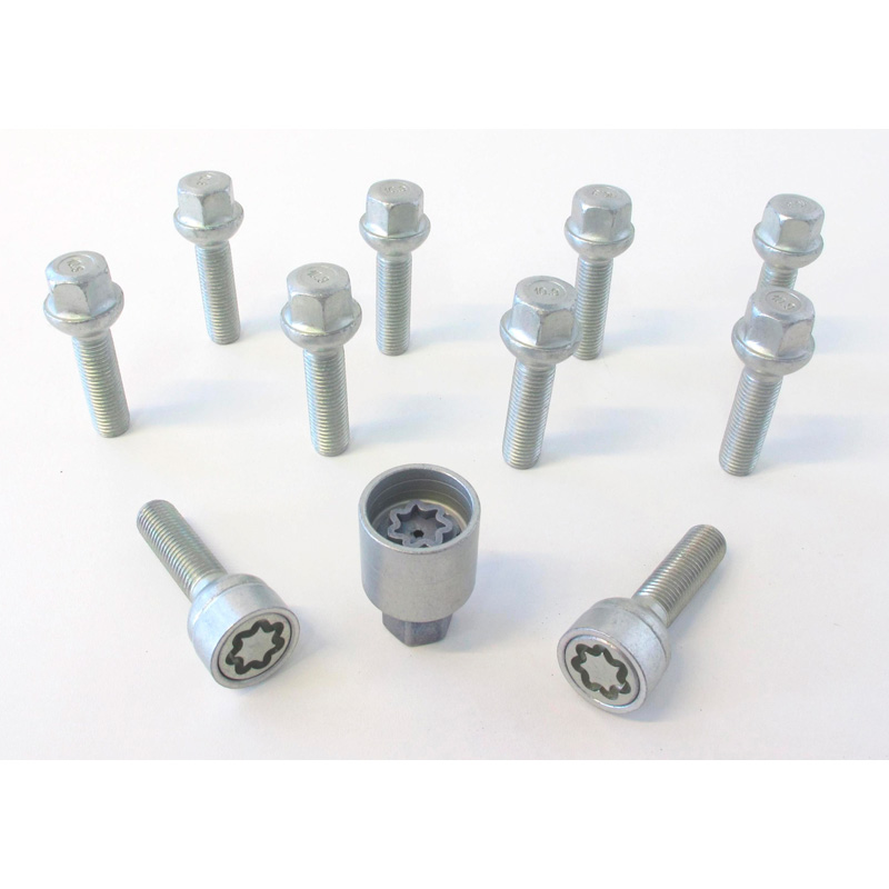 H&R Wheel bolt Set Round-Head R12 M12x1.50 - Length 35mm - 10 pcs. (e.g.  Mercedes) - incl. wheel-locks