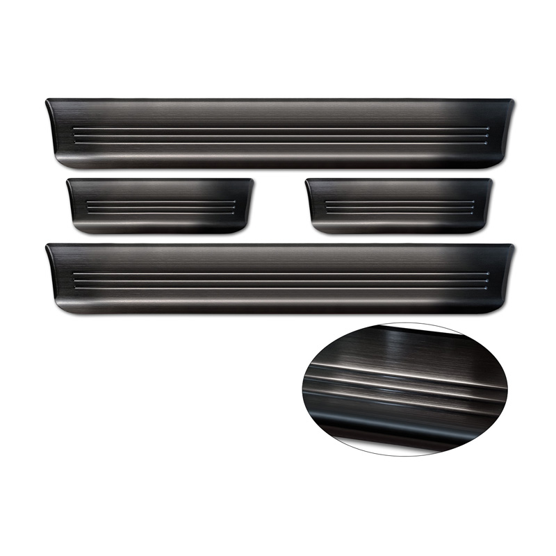 Black Inox door sill protectors  Tesla Model S 2012-2016 & Facelift 2016- 'Lines' - 4-pieces
