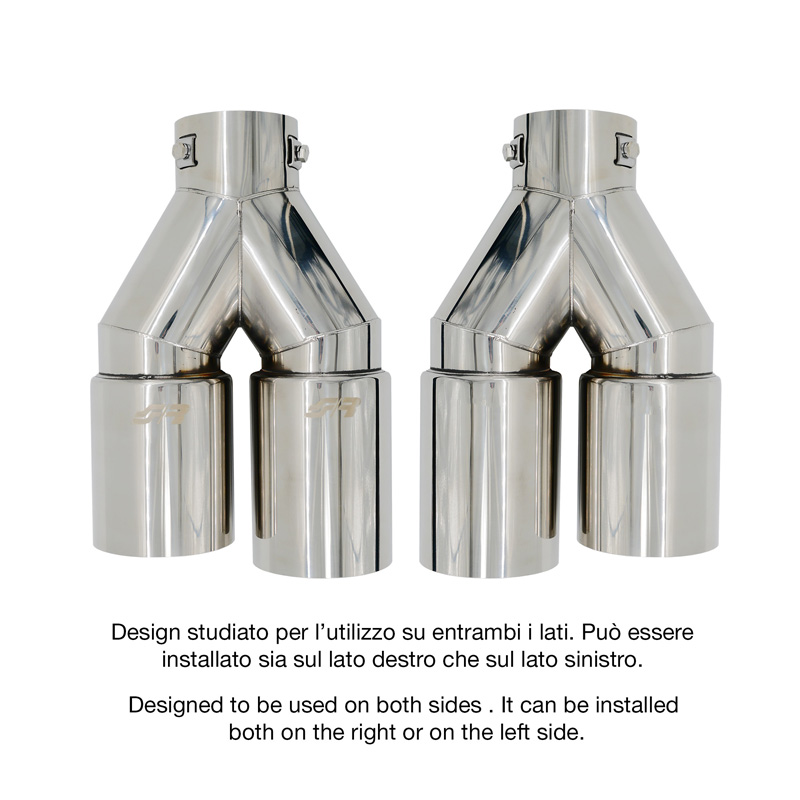 Simoni Racing Exhaust Tip Double Round Inox - Ø88xL265/280mm - Installation 33->73mm