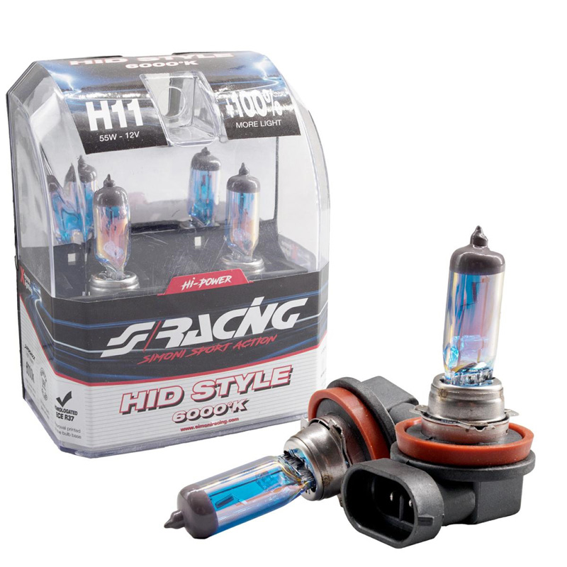 Simoni Racing Halogen Bulbs 'HID Style' H11 (6000K) Hyperwhite 12V/55W, set of 2 pieces ECE-R37