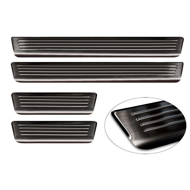 Black Inox door sill protectors  Volvo EX30 2023- - 'Lines' - 4-pieces