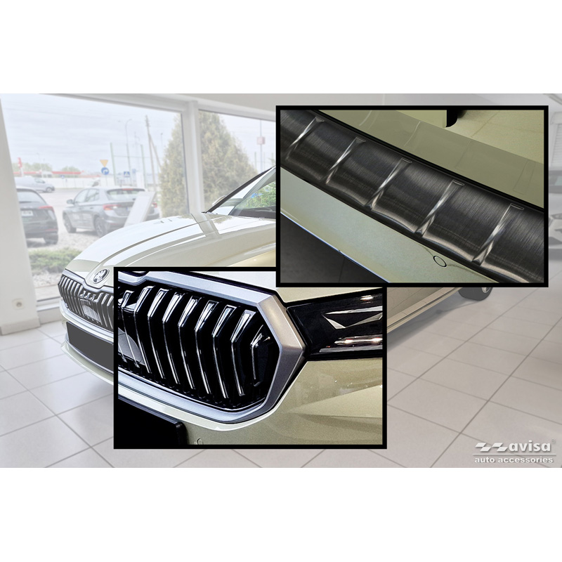 Black Stainless Steel Rear bumper protector  Skoda Superb IV Combi 2023- 'Ribs'