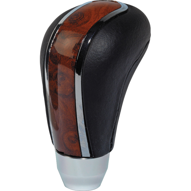 Universal gear knob M-7 - Black leather/Polished/Wood