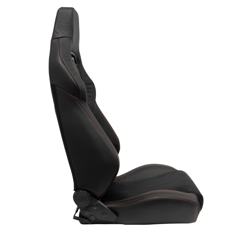 Sport seat 'VGR Premium' - Black leather & alcantara + Red stitching - Dual-side reclinable back-rest - incl. slides