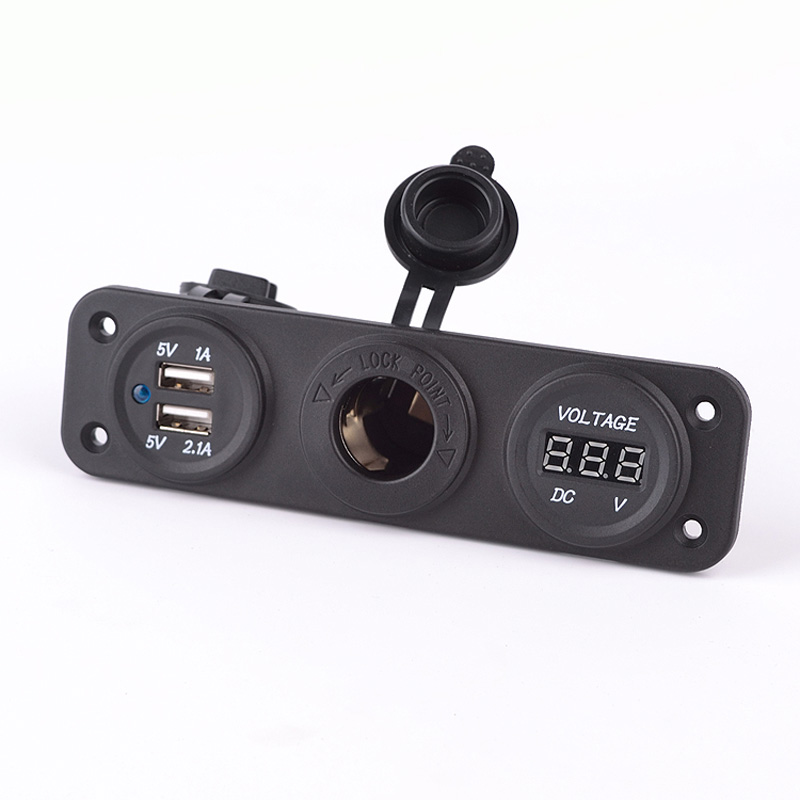 Built-in USB Adapter 3-in-1 2xUSB 5V-2,1A&1A/Voltmeter/Lighter plug/Input 12V-24V