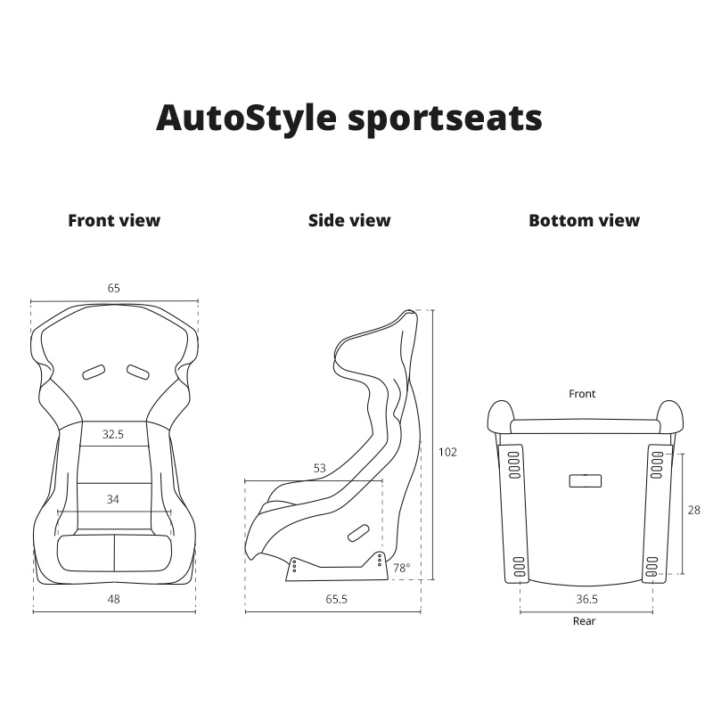 Sport seat 'JJ' - Black - Non-reclinable fibreglass back-rest - incl. slides